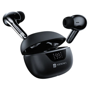 Portronics Harmonics Twins 28 Ear Earbuds with Smart Touch Control, 50 Hours Playback, Quad Mic ENC, Low Latency, 13mm Dynamic Driver, IPX 5 Water Resistant, Fast Type C Charging(Black)