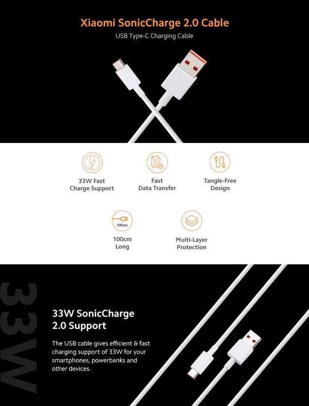 Xiaomi Sonic Charge 2.0 Cable USB Type C- Charging Cable