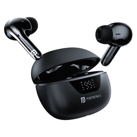 Portronics Harmonics Twins 28 Ear Earbuds with Smart Touch Control, 50 Hours Playback, Quad Mic ENC, Low Latency, 13mm Dynamic Driver, IPX 5 Water Resistant, Fast Type C Charging(Black)