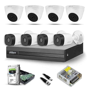 Dahua 5MP 4 Pcs Dome & 4 Pcs Bullet Camera, 8 Channel XVR & 1TB Surveillance Hard Disc Kit with SMPS, BNC & DC Connector