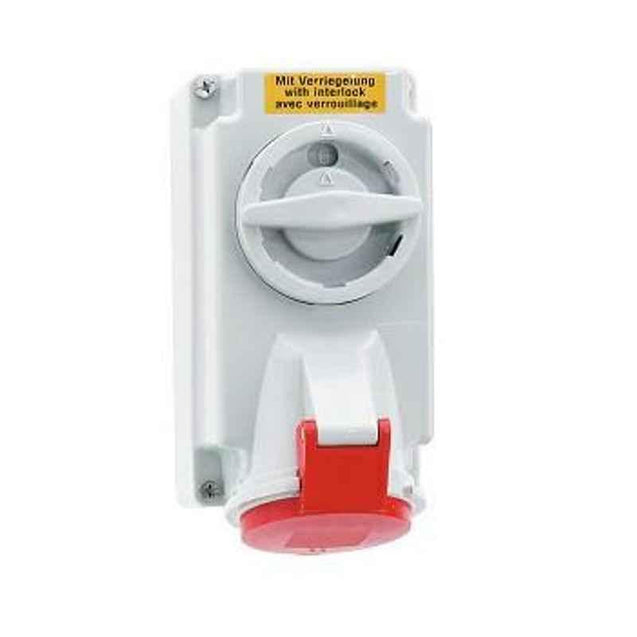 Neptune 63A 4 Pin IP44 Industrial Surface Mounting Socket Outlet Interlocked, 16605
