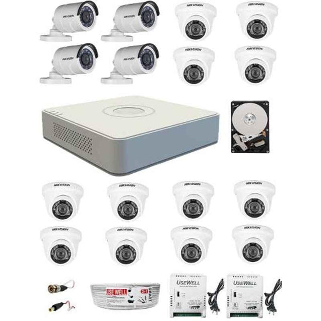 Hikvision 2MP 16 Channel Full Hd Camera Combo Kit & Hd Dvr with 8 Bullet & 2 Dome Camera