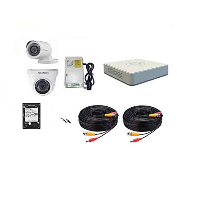 Hikvision 2MP 1 Bullet Camera, 1 Dome Camera & 500GB Hardisk Combo Kit with all Accessories, Hik2MP1D1Bip/Irp-Eco