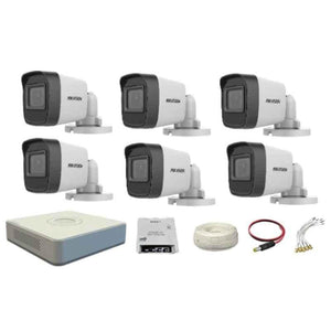 Hikvision 2MP 6 Pcs Outdoor Bullet Camera Set with 8 CH DVR, Co Axial Cable, Power Supply, BNC & DC