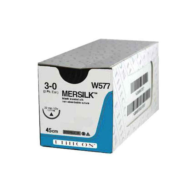 Ethicon NW5003 Mersilk 3-0 Black Braided Suture1, Size: 90cm (Pack of 12)