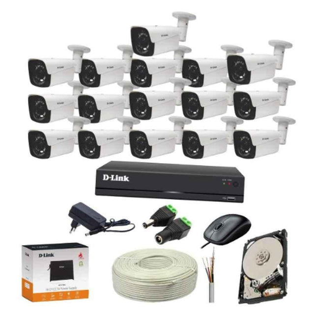 D-Link 2MP Full HD CCTV Camera Kit with 16 Pcs Bullet Camera, 1 Pc 16 Channel DVR, 1 Pc 2TB Hard Drive & All Accessories