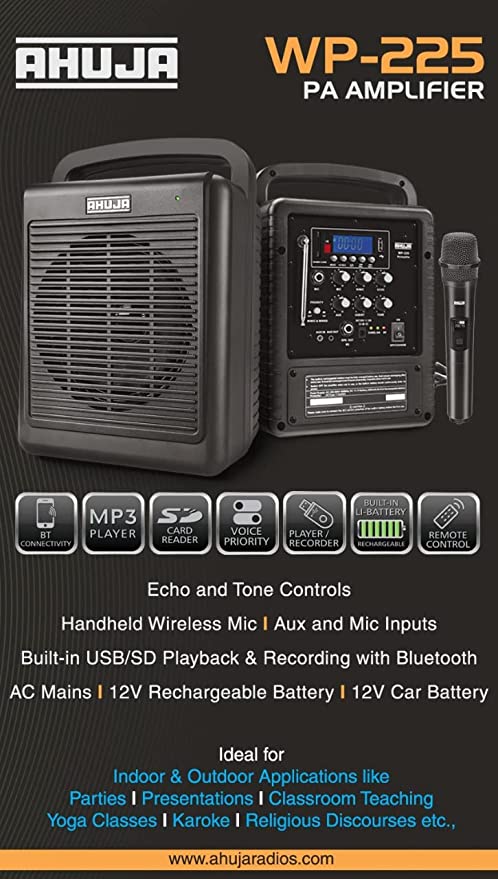Ahuja Portable PA system WP-225 with Bluetooth With Wireless Mic