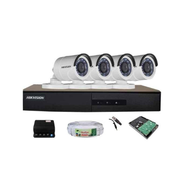 Hikvision 720P 4 Bullet Camera, 500GB Hardisk & 4 Channel DVR Kit with all Accessories