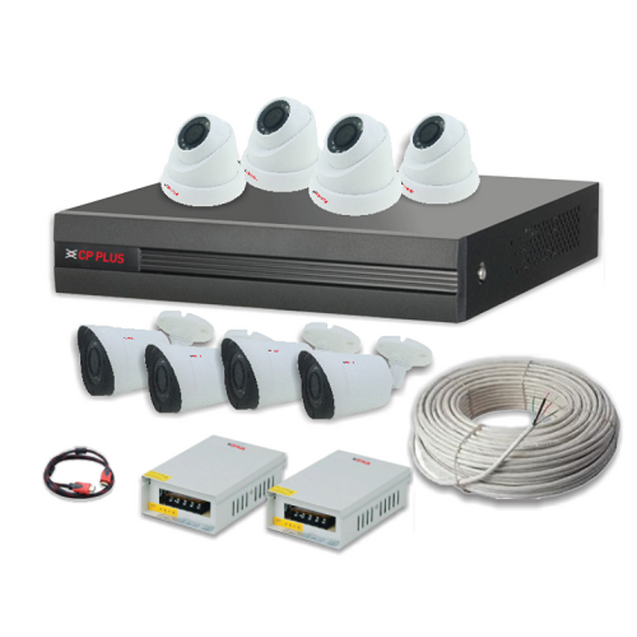 CP Plus HD CCTV Camera Combo Kit with 8CH DVR, Pcs Bullet, Pcs Dome Camera All Accessories
