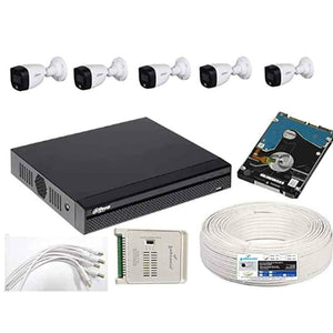 Dahua 5 Pcs 2MP Bullet Camera, 8 Channel DVR, 8 Channel Power Supply, CCTV Wire Roll, 10 Pcs BNC Connectors, 5 Pcs DC Connectors & 1TB Hard Disc Kit