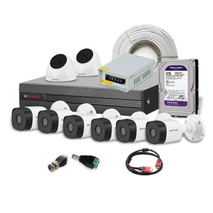 CP Plus 2.4MP 2 Pc Dome Cameras & 6 Pcs Bullet Cameras Set with 8CH DVR, 90m Co-Axial Cable, 2TB HDD, HDMI Cable, BNC & DC, CP-UCK-TD62H-B1