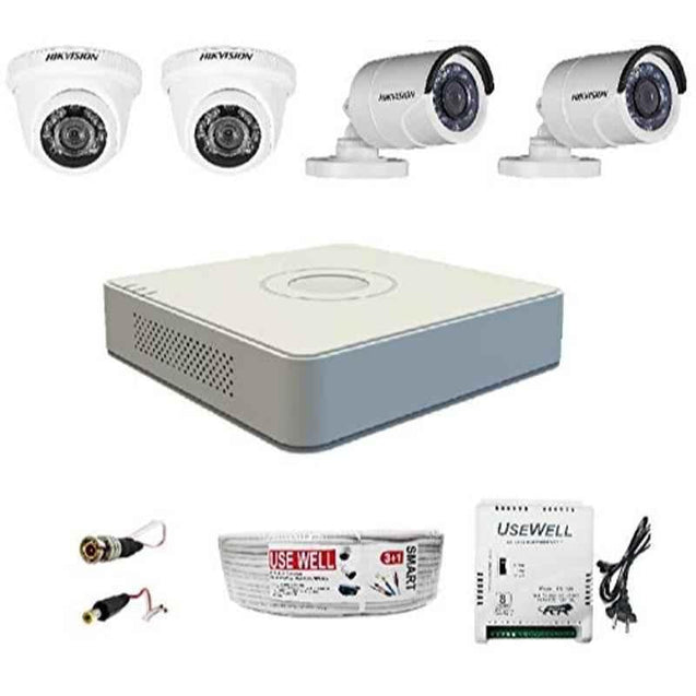 Hikvision 720P 2 Bullet & 2 Dome Camera & 4 Channel DVR Kit with all Accessories
