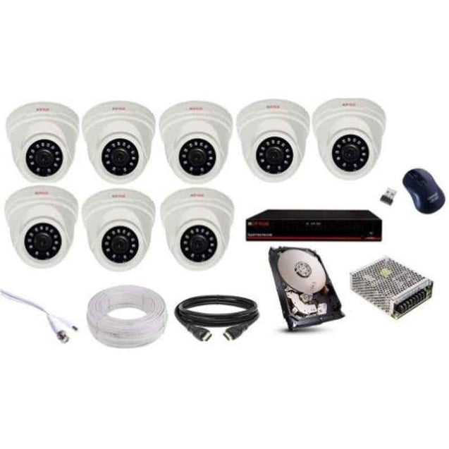 CP Plus 2.4MP White & Black 8 Dome Camera with 8 Channel DVR & HDD Kit