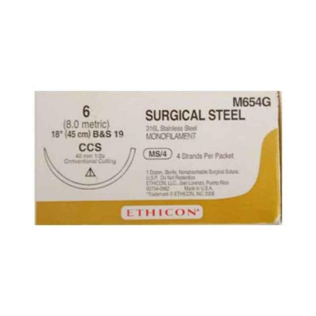 Ethicon M654 12 Pcs 6 Stainless Steel Ethisteel Monofilament Suture Box, Size: 48 mm