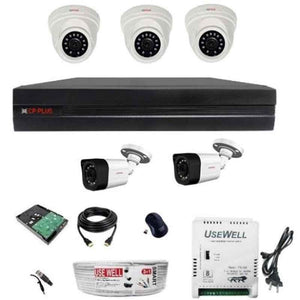 CP Plus 2.4MP 3 Dome & 2 Bullet White & Black Camera with 8 Channel DVR & Hard Disk Kit