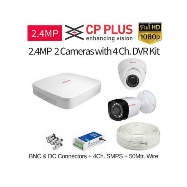 CP Plus 2 Cameras 2.4MP with 4 Channel DVR Combo Kit