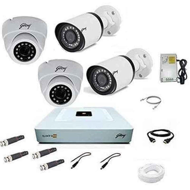 Godrej SeeThru 1080P Full HD White CCTV Camera Kit without Hard Disk, Godrej2MP2DOME2BULLET