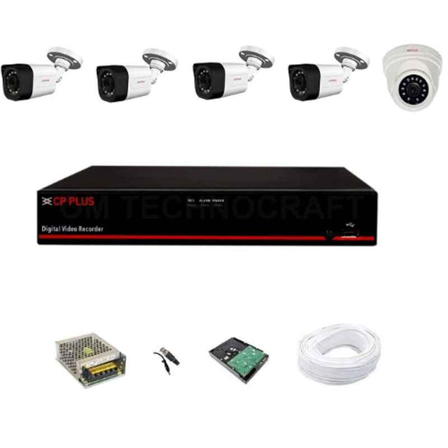 CP Plus 2.4MP White & Black 5 Pcs Camera & 8 Channel DVR Kit with All Accessories