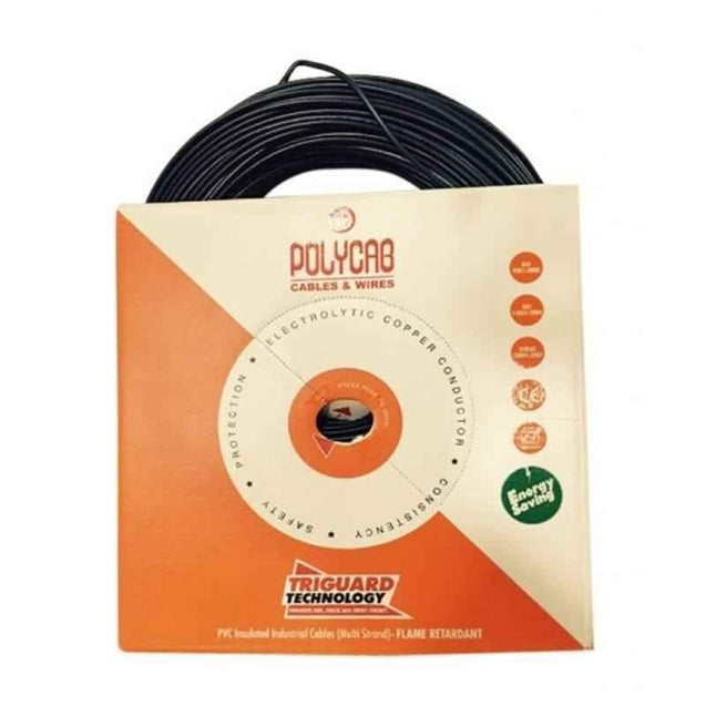 Polycab 10 Sqmm 90m Black Single Core FRLF Multistrand PVC Insulated Unsheathed Industrial Cable