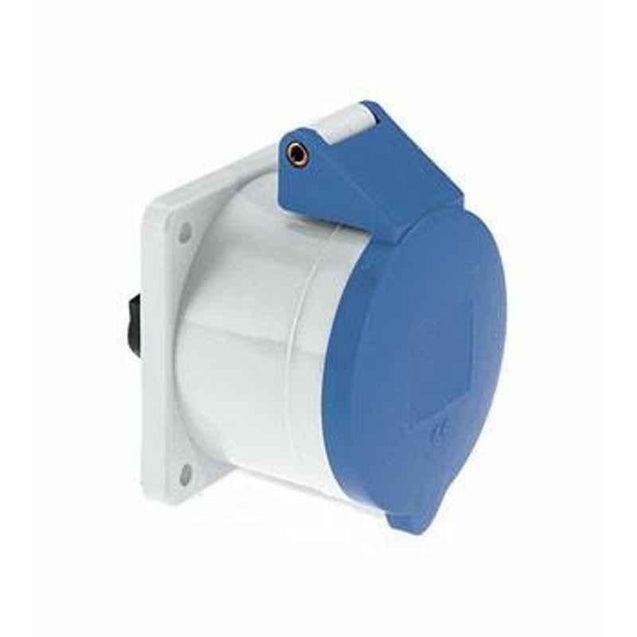 Neptune 63A 3 Pin IP44 Industrial Panel Mounting Straight Socket Outlet, 1307