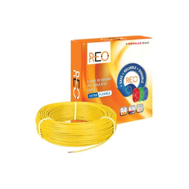 Havells Reo FR PVC 90m 6 Sqmm Single Core Yellow Copper Insulated Cable, WRFFDN-A16X0