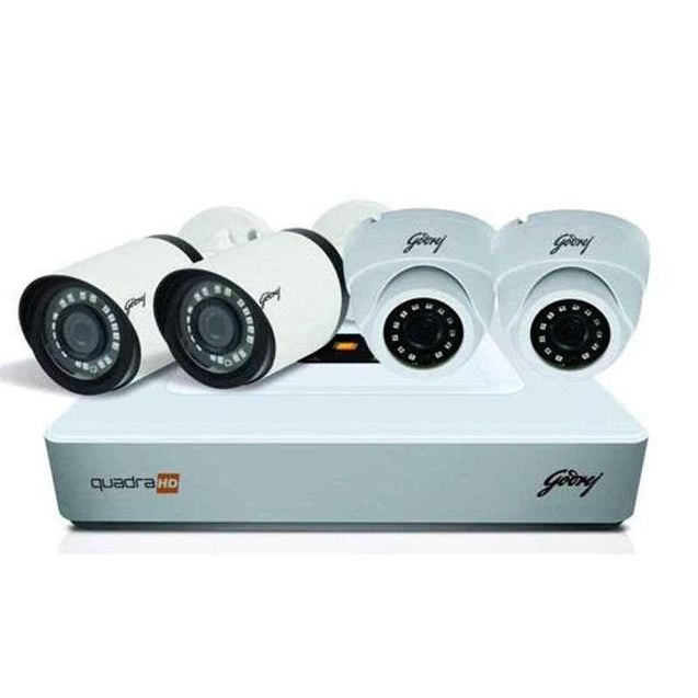 Godrej SeeThru 1080P Full HD White CCTV Camera Kit with 2Dome 2Bullet Camera DVR and 1 TB Hard disk, Quadra2D2B1080
