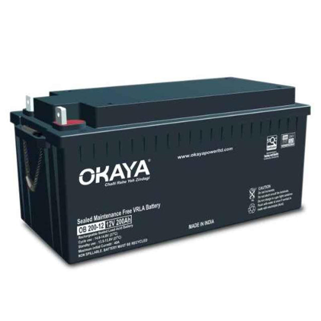 Okaya 12V 200Ah Rechargeable SMF or VRLA Battery, OB-200-12