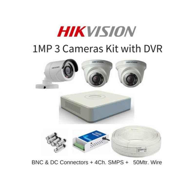 Hikvision 3 Cameras 1MP with 4 Channel DVR Combo Kit