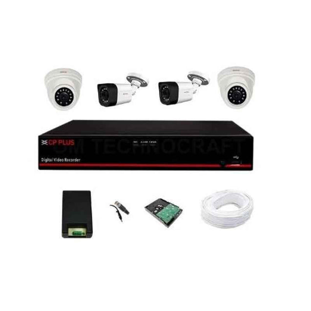 CP Plus 2.4MP 2 Pcs Dome, 2 Pcs Bullet Camera & 4 Channel DVR Kit with All Accessories, CP-UVR-0401E1-HC