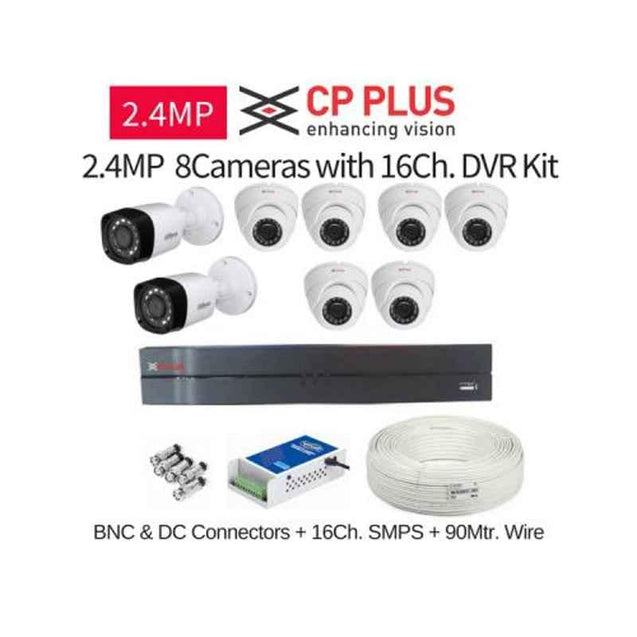 CP Plus 8 Cameras 2.4MP with 16 Channel DVR Combo Kit