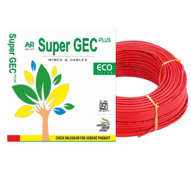 Super GEC Eco 10 Sqmm Single Core Red FR PVC Multi Strand Ho Wiring Cable, Length: 90 m