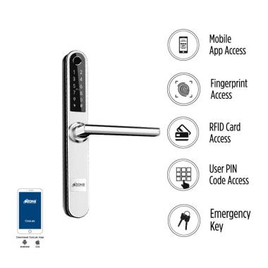 Ozone Narrow Style Fingerprint Lock with Mobile App  5 in 1 Access OZ-FDL-33BL 60W SS