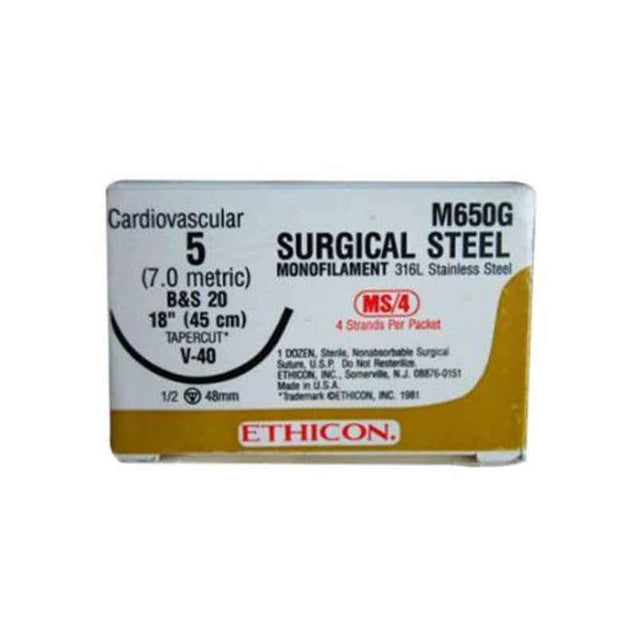 Ethicon M650G 12 Pcs 5 Silver Stainless Steel Surgical Suture Box, Size: 18 inch
