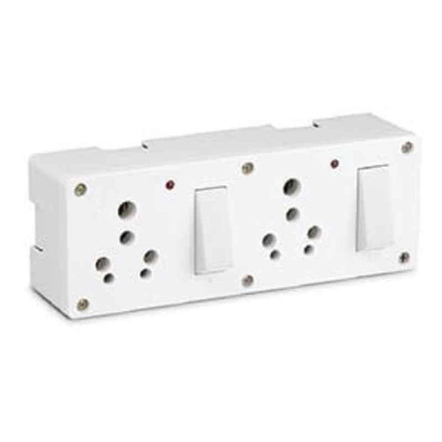 Cona 2252 Super Gold 16A 8 In 1 Universal White Double Switch Socket Combined with Box (Pack of 10)