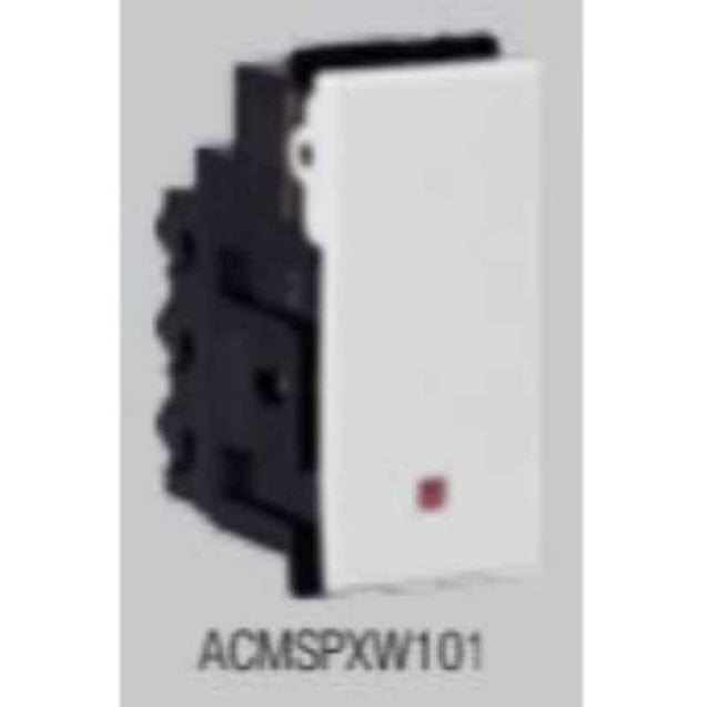 Crabtree Murano 10A Bell White Flat Modular Switch with Magic Indicator, ACMSBIW101 (Pack of 20)