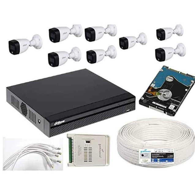 Dahua 8 Pcs 2MP Bullet Camera, 8 Channel DVR, 8 Channel Power Supply, CCTV Wire Roll, 16 Pcs BNC Connectors, 8 Pcs DC Connectors & 1TB Hard Disc Kit