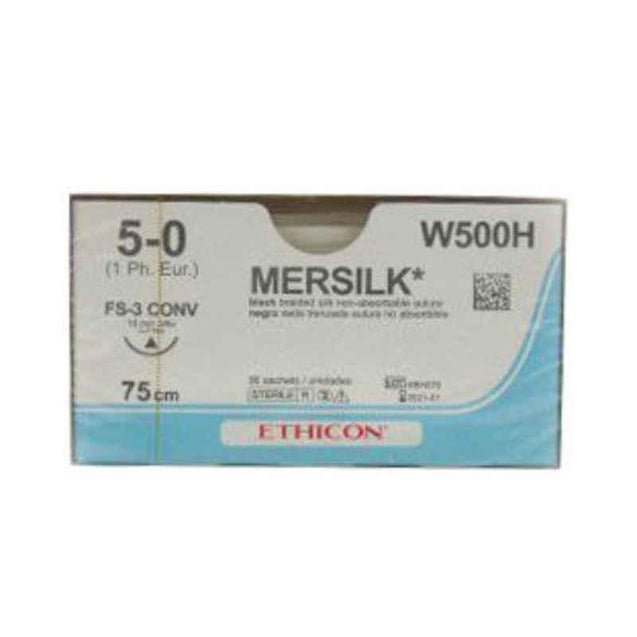 Ethicon NW5027 12 Pcs 5-0 Silver Mersilk Non-Absorbable Suture Box, Size: 12 mm