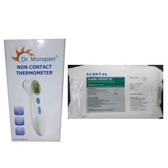 Dr. Morepen NCT-01 Non-Contact Thermometer with Sceptre Scepto Shield-1 W Disinfectant Wet Wipes