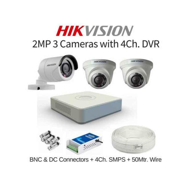 Hikvision 3 Cameras 2MP with 4 Channel DVR Combo Kit