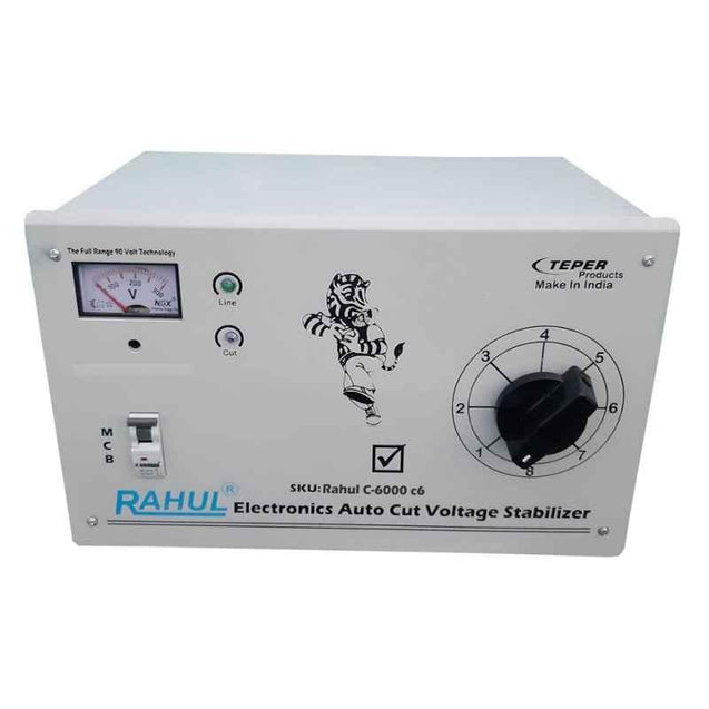 Rahul C-6000 C6 6kVA 24A 90-260V Autocut Copper Voltage Stabilizer for Mainline Use
