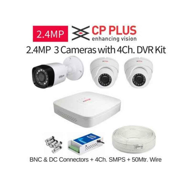 CP Plus 3 Cameras 2.4MP with 4 Channel DVR Combo Kit