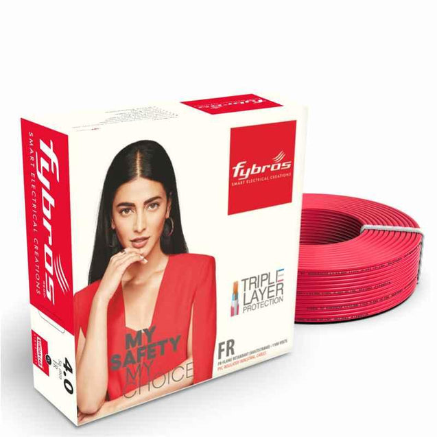Fybros 4 Sqmm 180m Red Single Core FR PVC Insulated Multistrands Industrial Cable, FWC1019