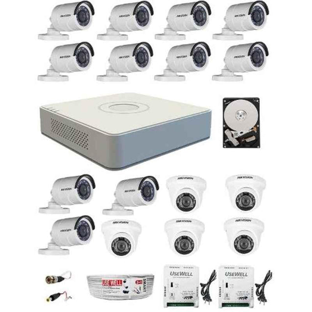 Hikvision 2MP 16 Channel Full Hd Camera Combo Kit & Hd Dvr with 4 Bullet & 12 Dome Camera