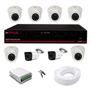 CP Plus 2.4MP White & Black 6 Pcs Dome & 2 Pcs Bullet Camera with 8 Channel DVR Kit