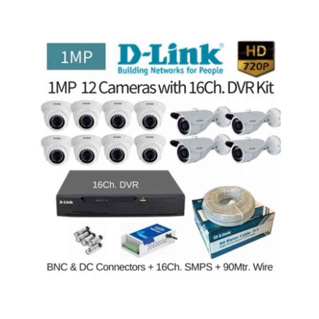 D-Link 12 Cameras 1MP with 16 Channel DVR Combo Kit