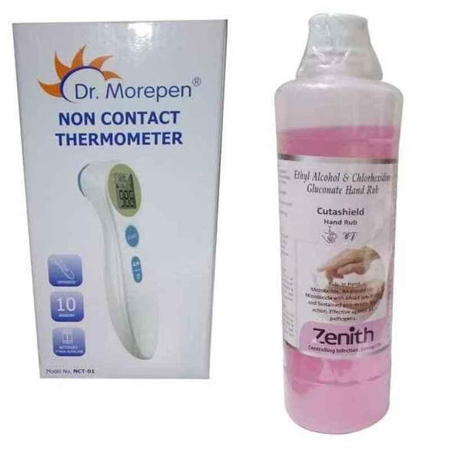 Dr. Morepen NCT-01 Non-Contact Thermometer with Cutashield 500ml Hand Rub