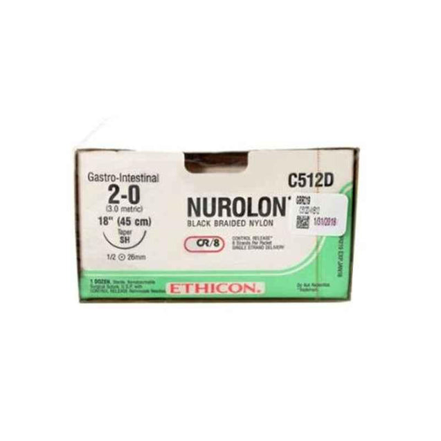 Ethicon C512D 12 Pcs 2-0 Black Nylon Nurolon Suture Box, Size: 26 mm