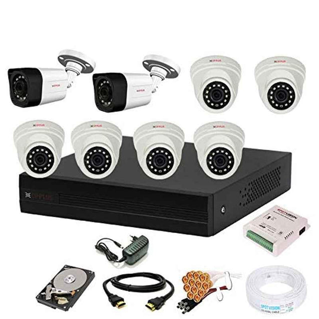 CP Plus 2.4MP White & Black 6 Pcs Indoor, 2 Pcs Outdoor Camera, Hard Disk & 8 Channel DVR Kit with All Accessories, 8CHDVR-2B-6D-21