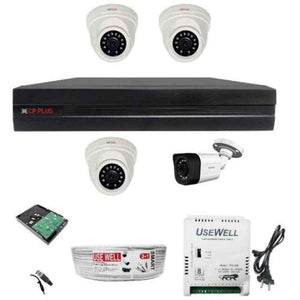 CP Plus 2MP White & Black 3 Pcs Dome & Bullet Camera with 4 Channel DVR Kit, CP-COM-C4D3B1H1-PS-BN-DC_BLACK
