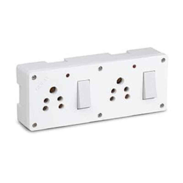 Cona 2217 Super Gold 6A 8 In 1 Universal White Double Switch Socket Combined with Box (Pack of 10)